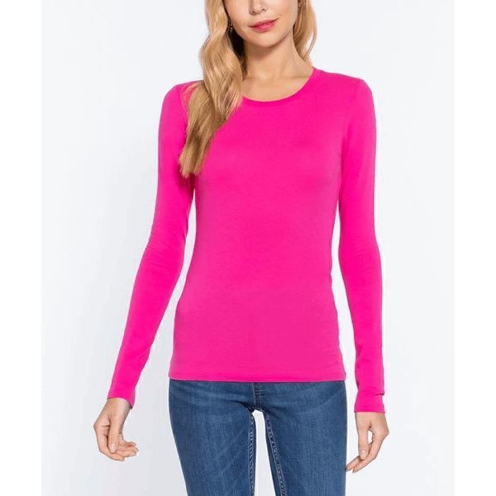 Women's Fuchsia Crewneck Long-Sleeve Tee